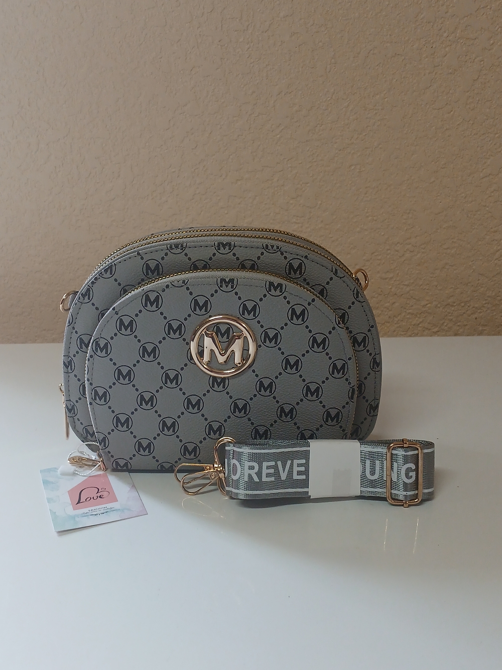 Gray Crossbody Bag with Gold Hardware
